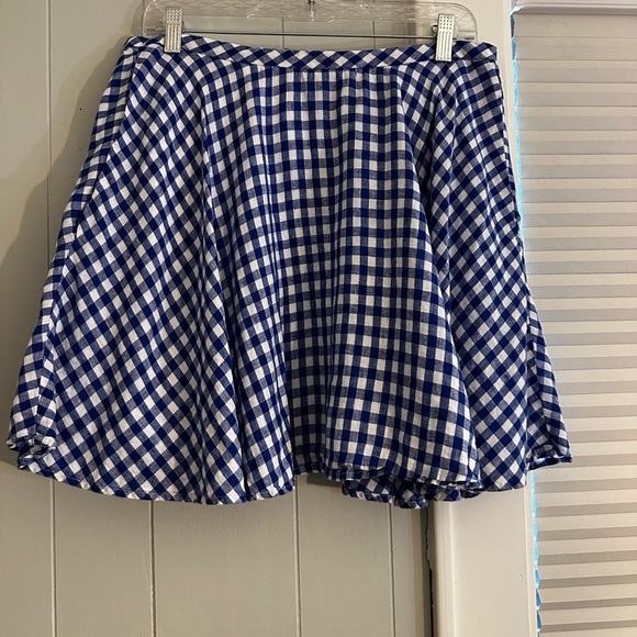J.Crew Pleated Linen Gingham Mini Skirt Blue White Size - Picture 5 of 8